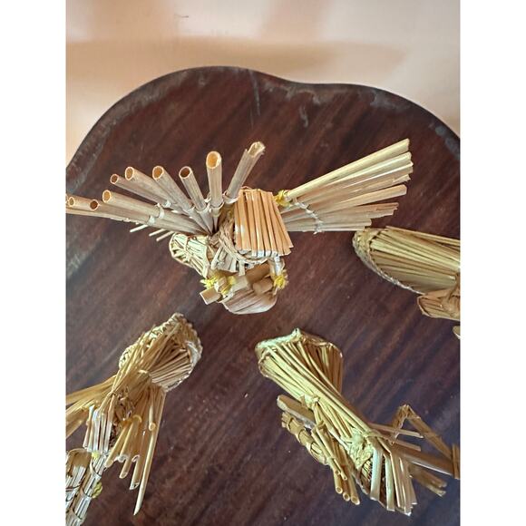 Vintage Boho Christmas Rattan Angels with Instruments Set of 4 - Picture 5 of 16